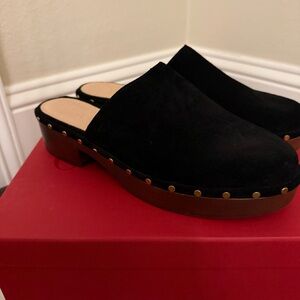 J. Crew Black Suede Mules with Gold Studs